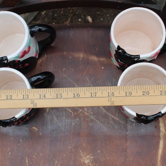 (4)Vtg Wang's International 3D Black Cat Cherries Super rare Handled mugs - Picture 12 of 13